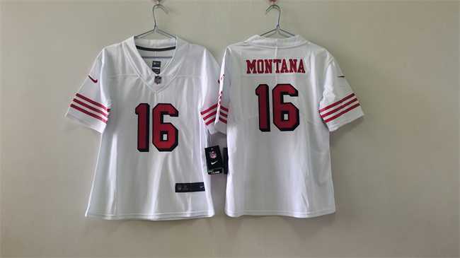 Womens San Francisco 49ers #16 Joe Montana White 2nd Alternate Stitched Jersey